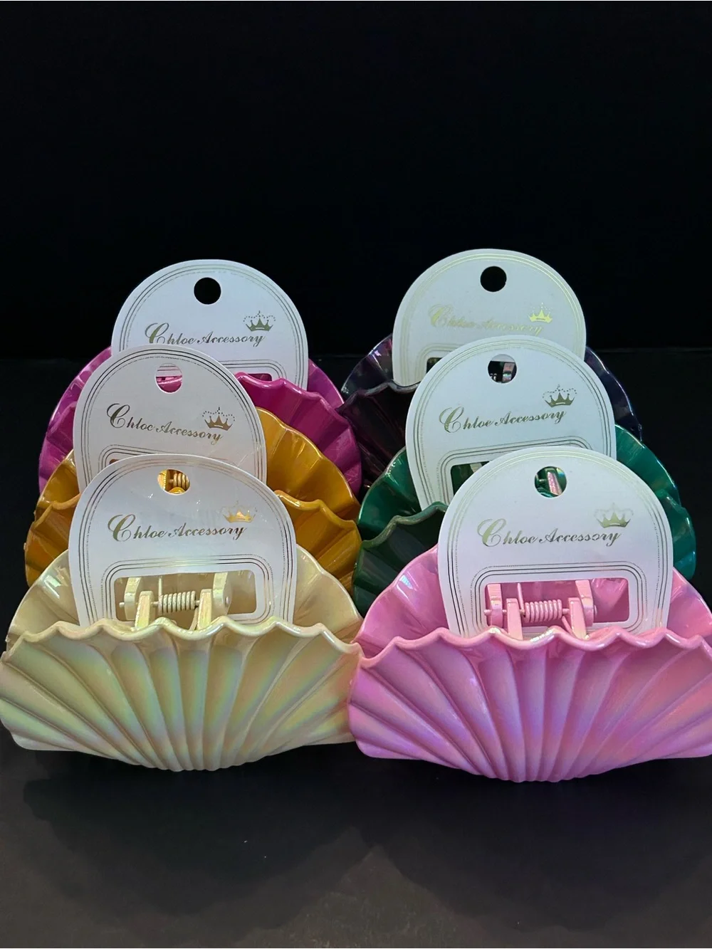 Iridescent Shell Hair Claw Clips — Set of Six Assorted Pearl Colors Brand New